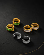 UNCLIPT Baguette ear cuff in Jade, Gold and Silver finishes on black slate, no piercing needed
