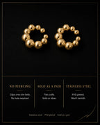 Orbit ear cuff specs, no piercing, clips onto helix, PVD plated stainless steel, sold as a pair