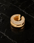 Gold pave dome ear cuff, upper band covered in micro pave round zirconia, lower band polished