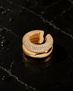 Gold pave dome ear cuff, upper band covered in micro pave round zirconia, lower band polished